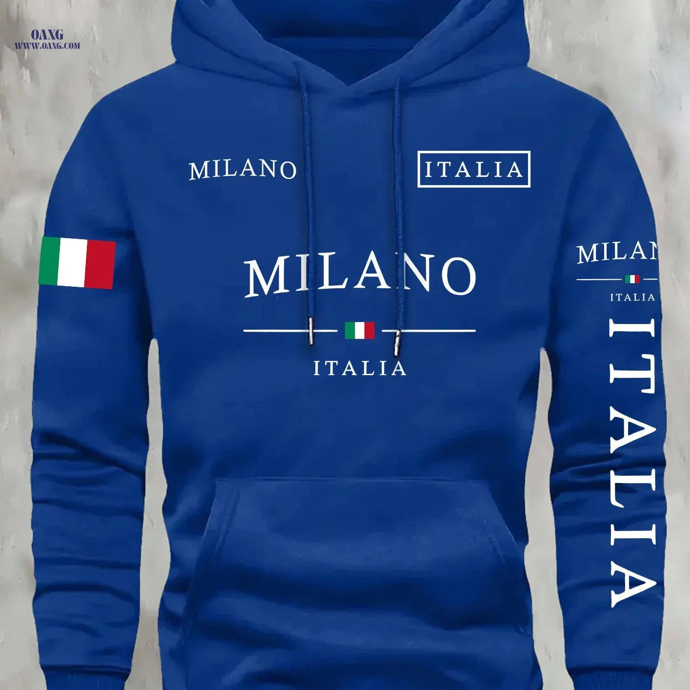 KOURRTER Men's Italian Flag Hooded Sweatshirt - Navy Blue, Casual Style   OAXG 
