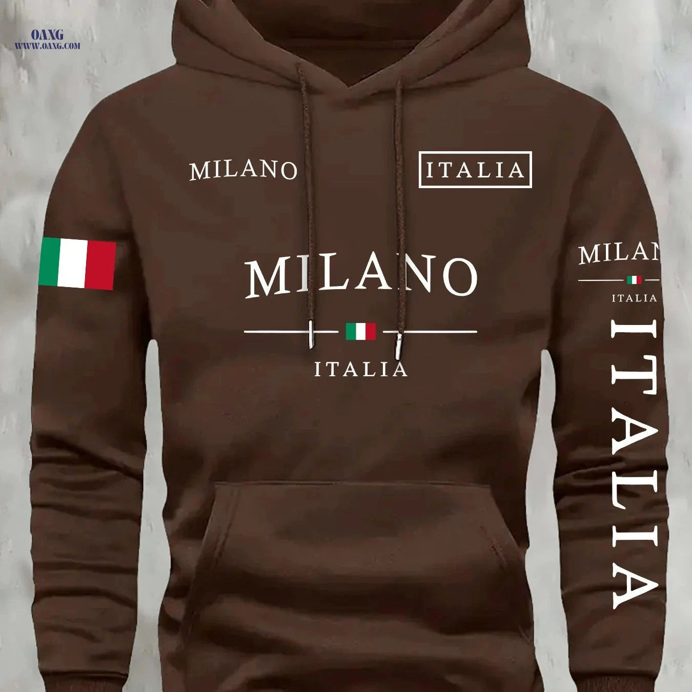 KOURRTER Men's Italian Flag Hooded Sweatshirt - Navy Blue, Casual Style   OAXG 