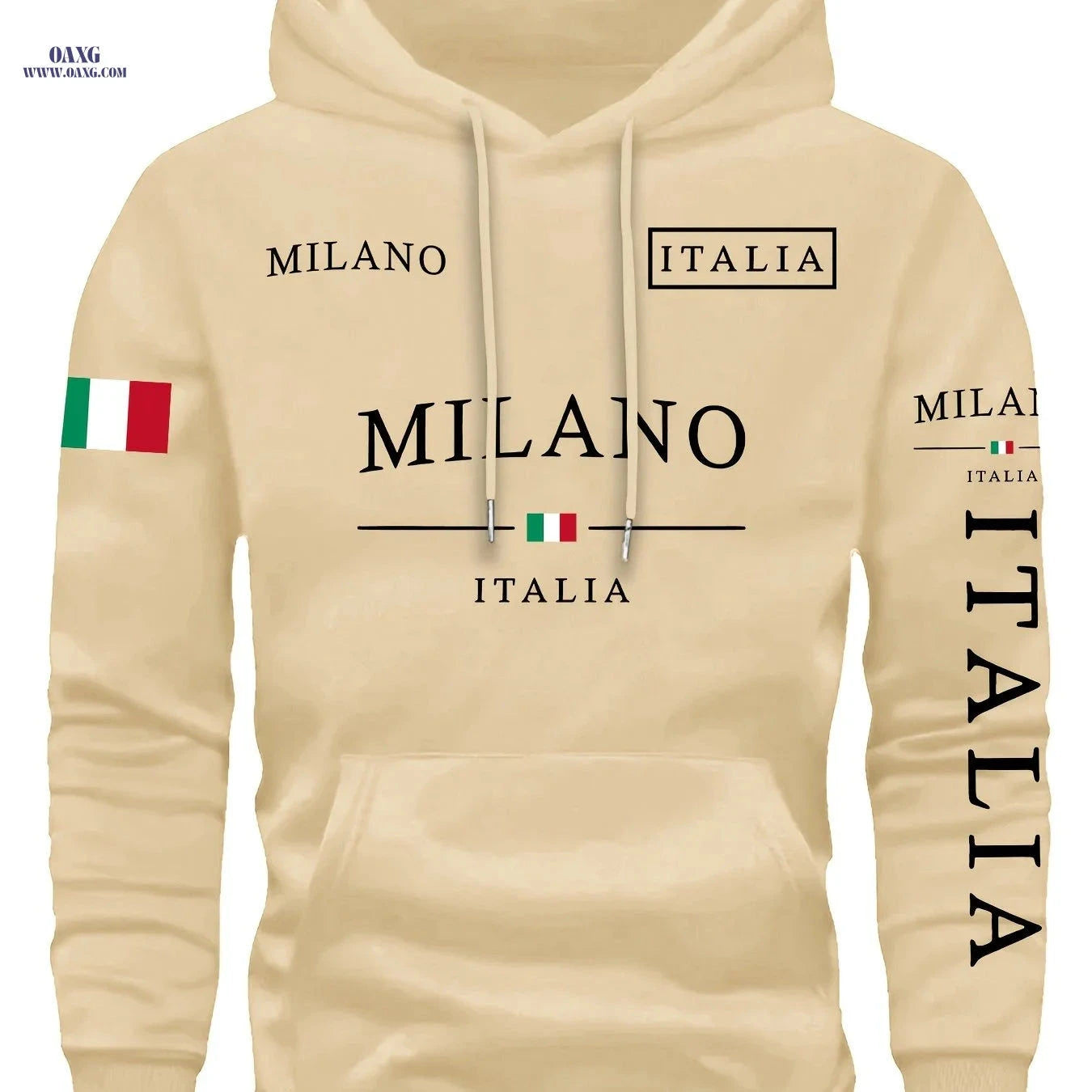KOURRTER Men's Italian Flag Hooded Sweatshirt - Navy Blue, Casual Style   OAXG 