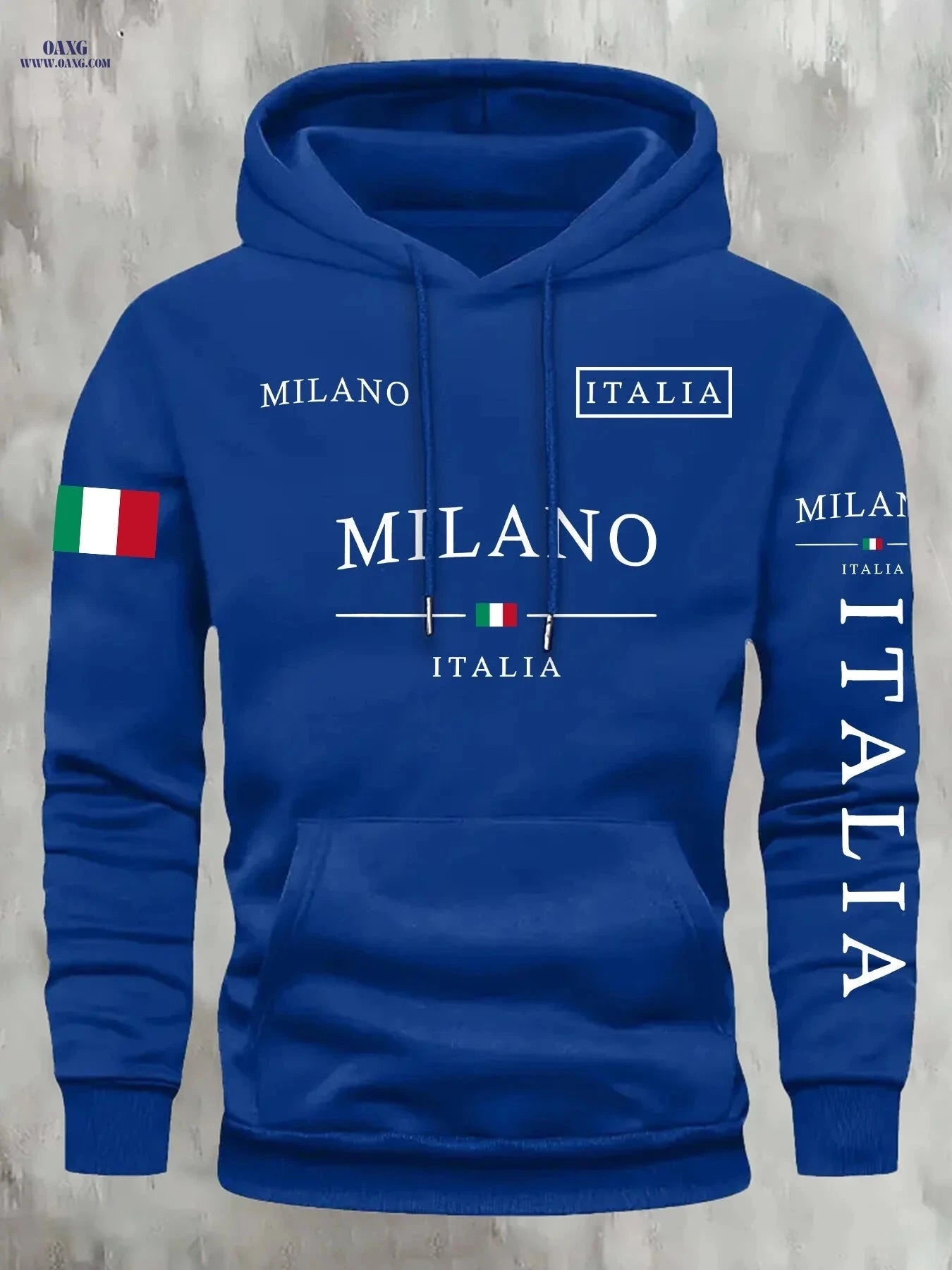 KOURRTER Men's Italian Flag Hooded Sweatshirt - Navy Blue, Casual Style   OAXG 