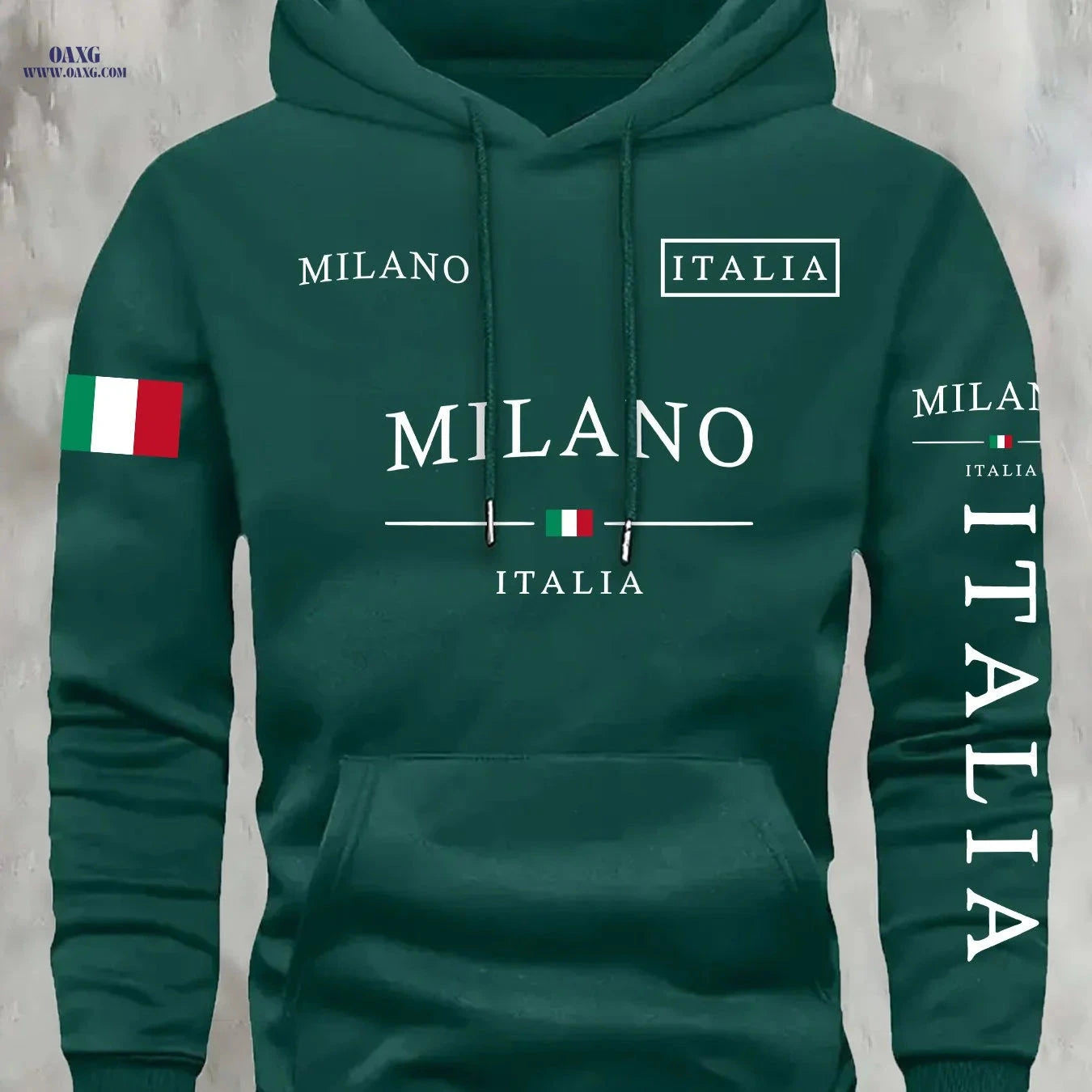 KOURRTER Men's Italian Flag Hooded Sweatshirt - Navy Blue, Casual Style   OAXG 