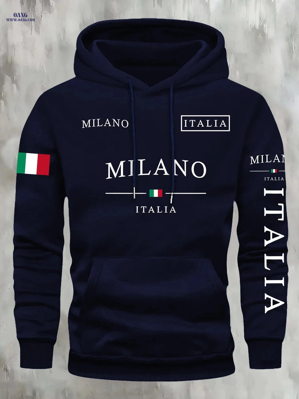 KOURRTER Men's Italian Flag Hooded Sweatshirt - Navy Blue, Casual Style   OAXG 