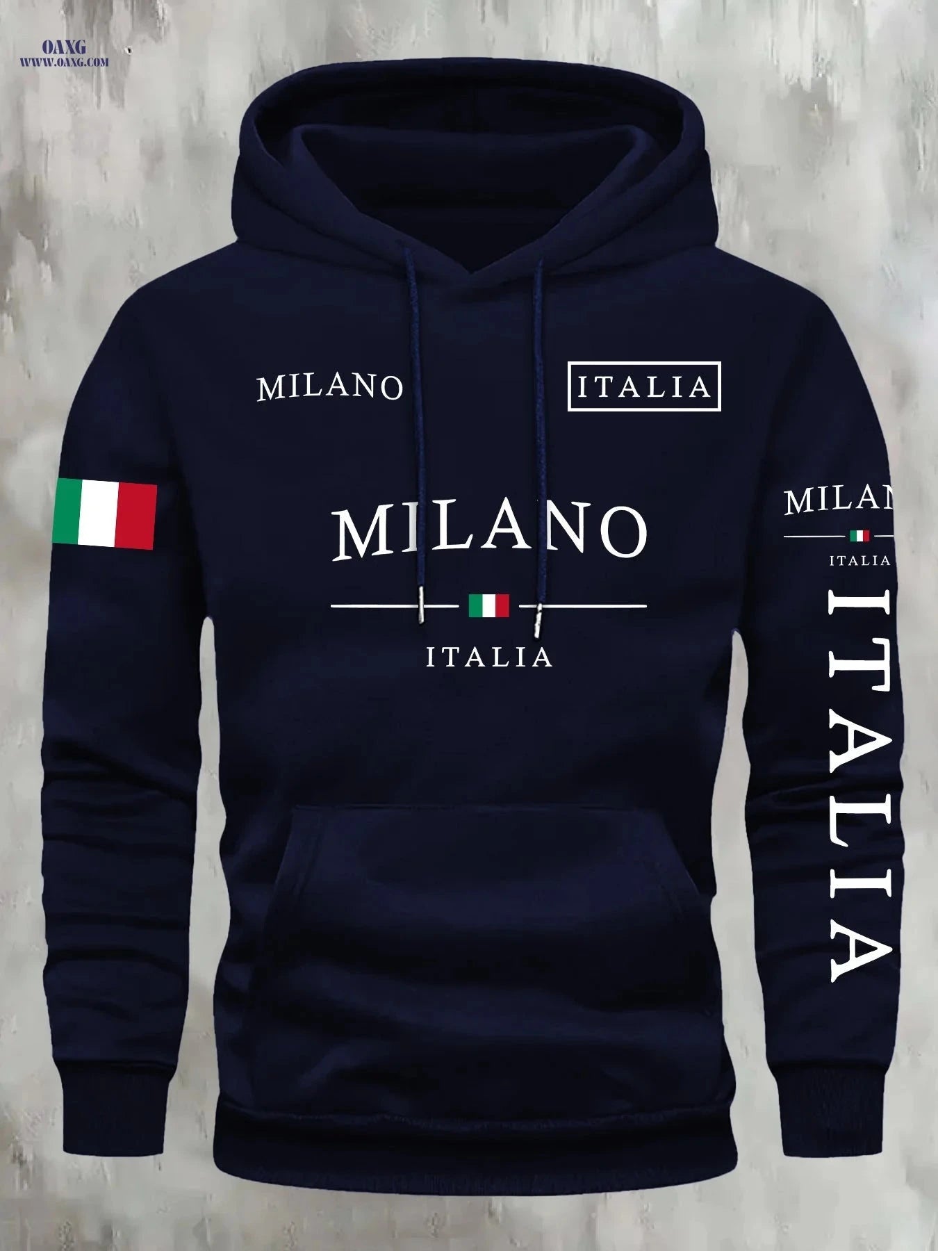KOURRTER Men's Italian Flag Hooded Sweatshirt - Navy Blue, Casual Style   OAXG 