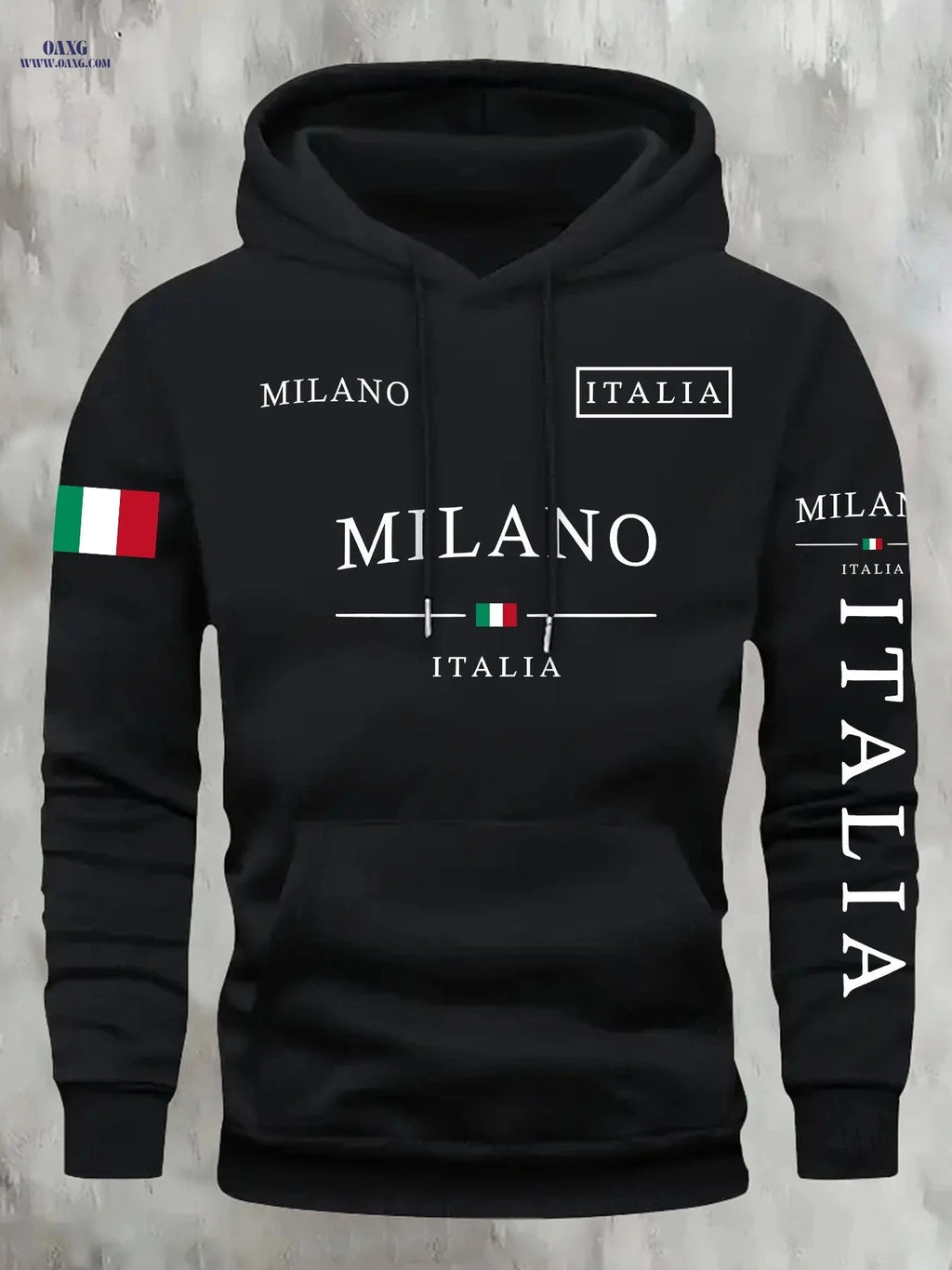 KOURRTER Men's Italian Flag Hooded Sweatshirt - Navy Blue, Casual Style   OAXG Black / FR S
