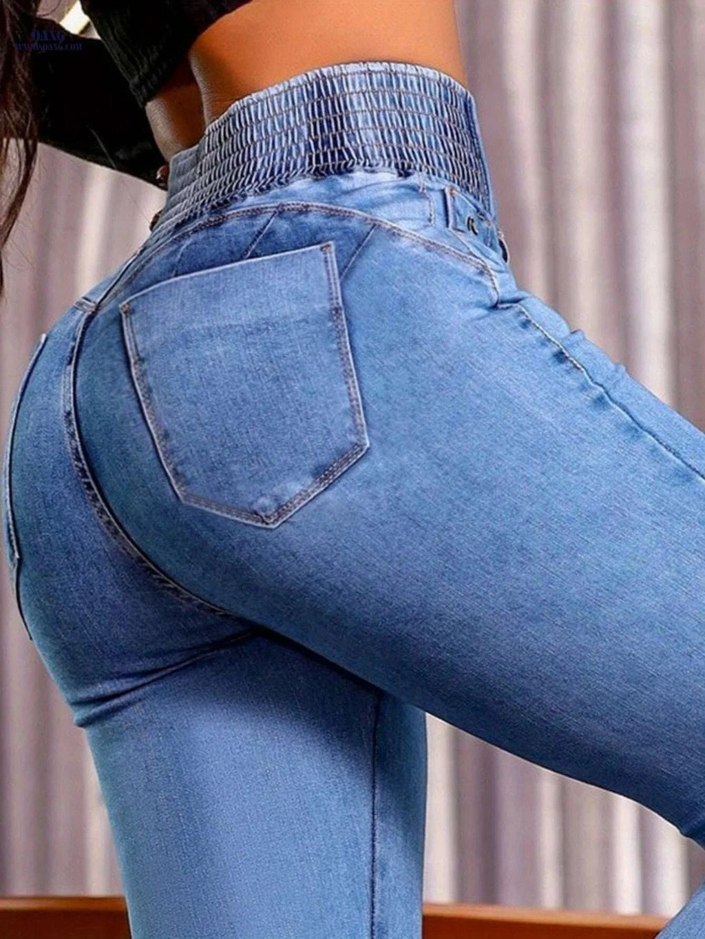 KYGABAK High Waist Elastic Denim Trousers - Skinny Fit for Casual Wear   OAXG Light Blue / S