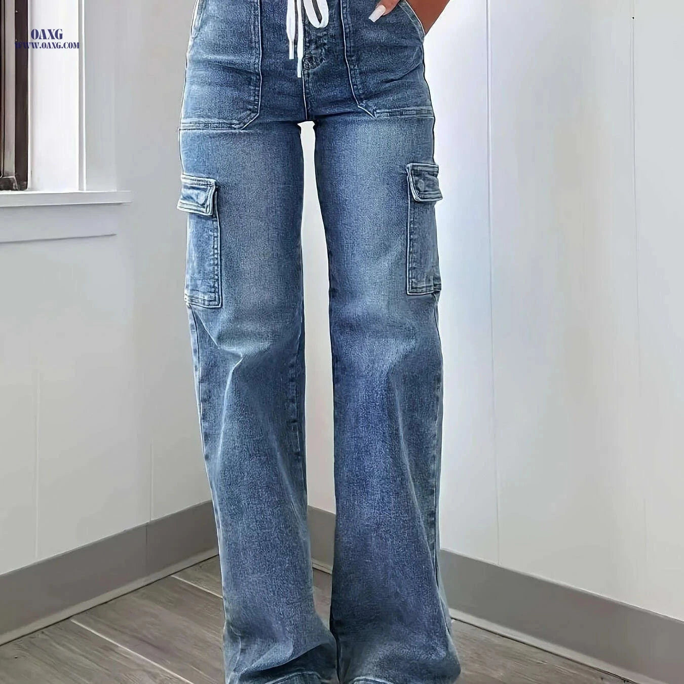 KYGABAK Women's Casual Denim Sweatpants - Straight-Leg with Pockets   OAXG 