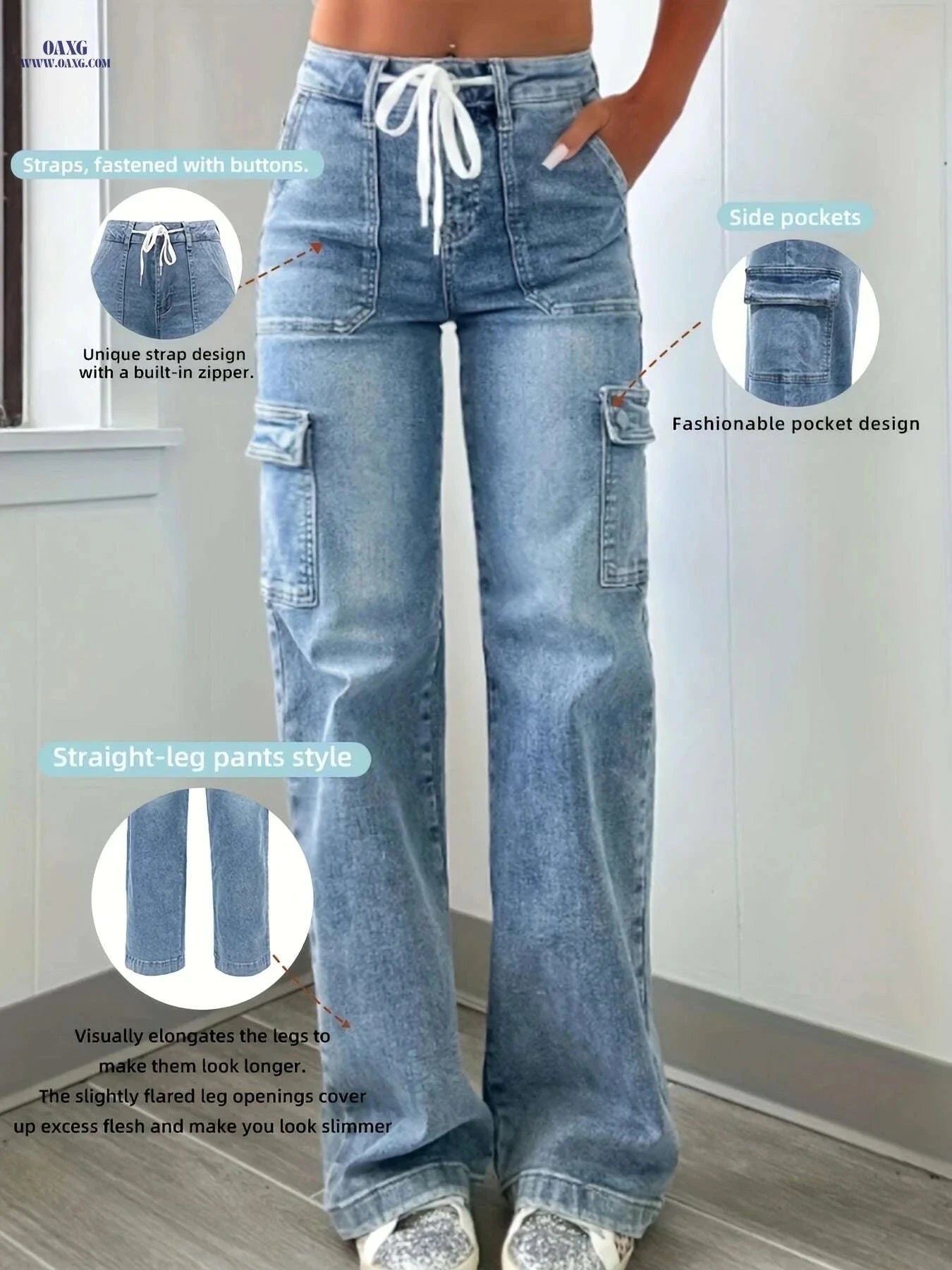 KYGABAK Women's Casual Denim Sweatpants - Straight-Leg with Pockets   OAXG Light Blue / S