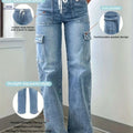 KYGABAK Women's Casual Denim Sweatpants - Straight-Leg with Pockets   OAXG Light Blue / S