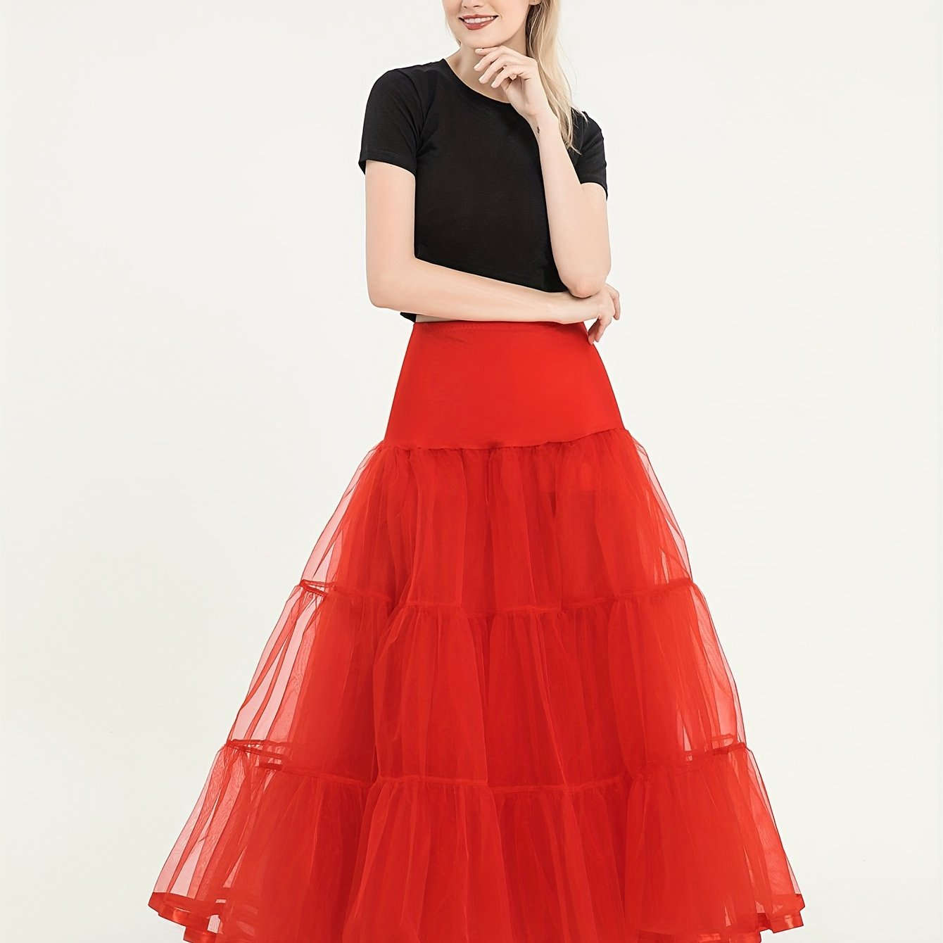 Ladies' 3-Layer Long Solid Color Organza Skirt - High Elasticity   OAXG 