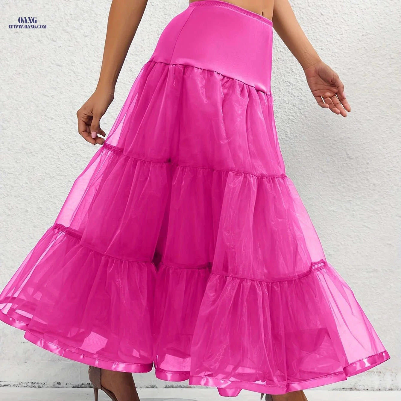 Ladies' 3-Layer Long Solid Color Organza Skirt - High Elasticity   OAXG 
