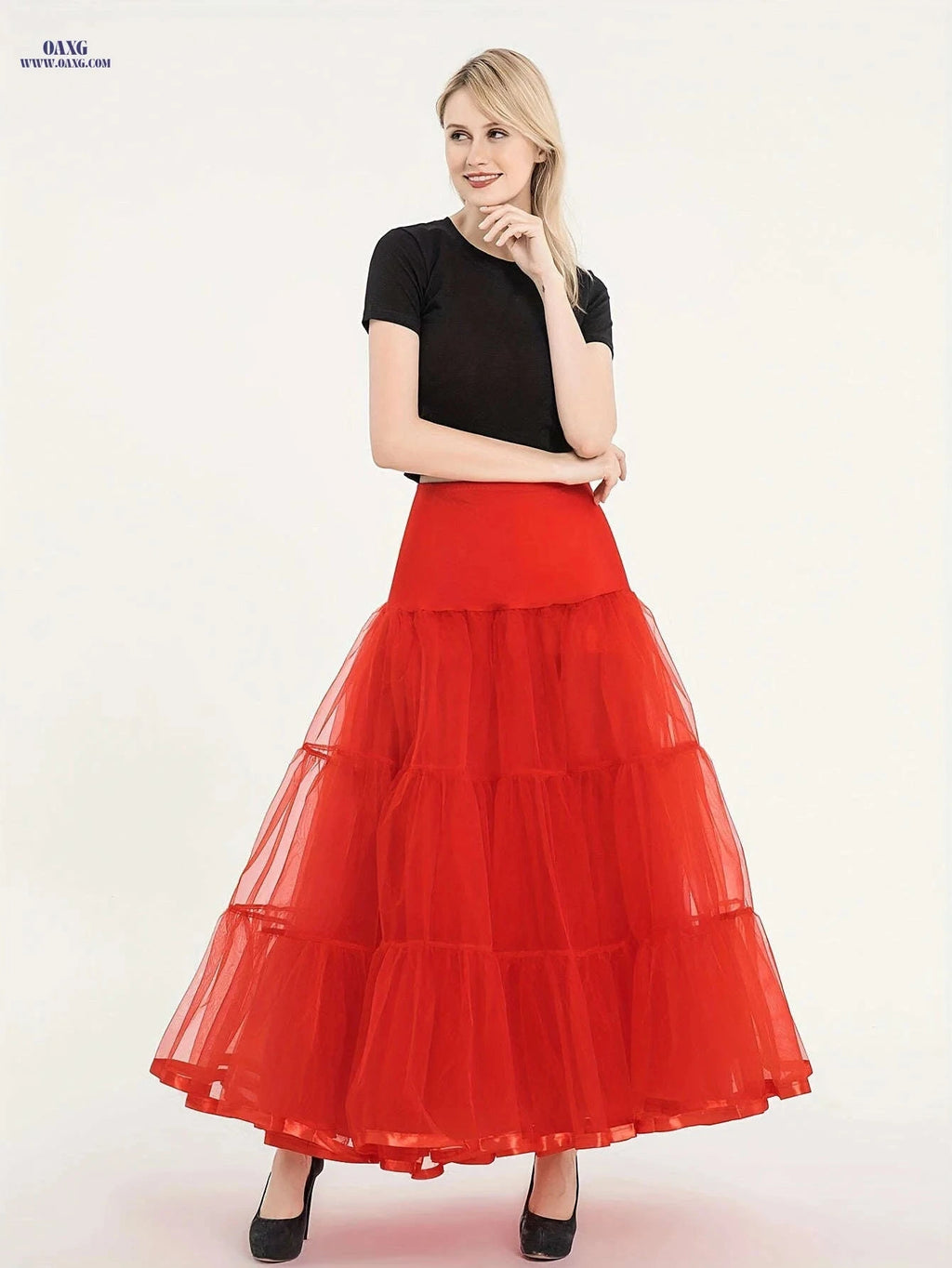 Ladies' 3-Layer Long Solid Color Organza Skirt - High Elasticity   OAXG 