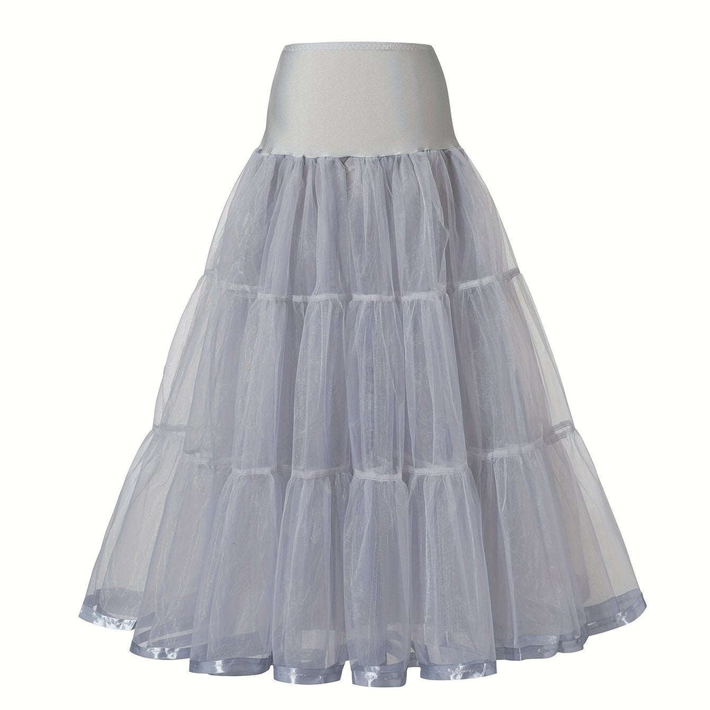 Ladies' 3-Layer Long Solid Color Organza Skirt - High Elasticity   OAXG Black / S