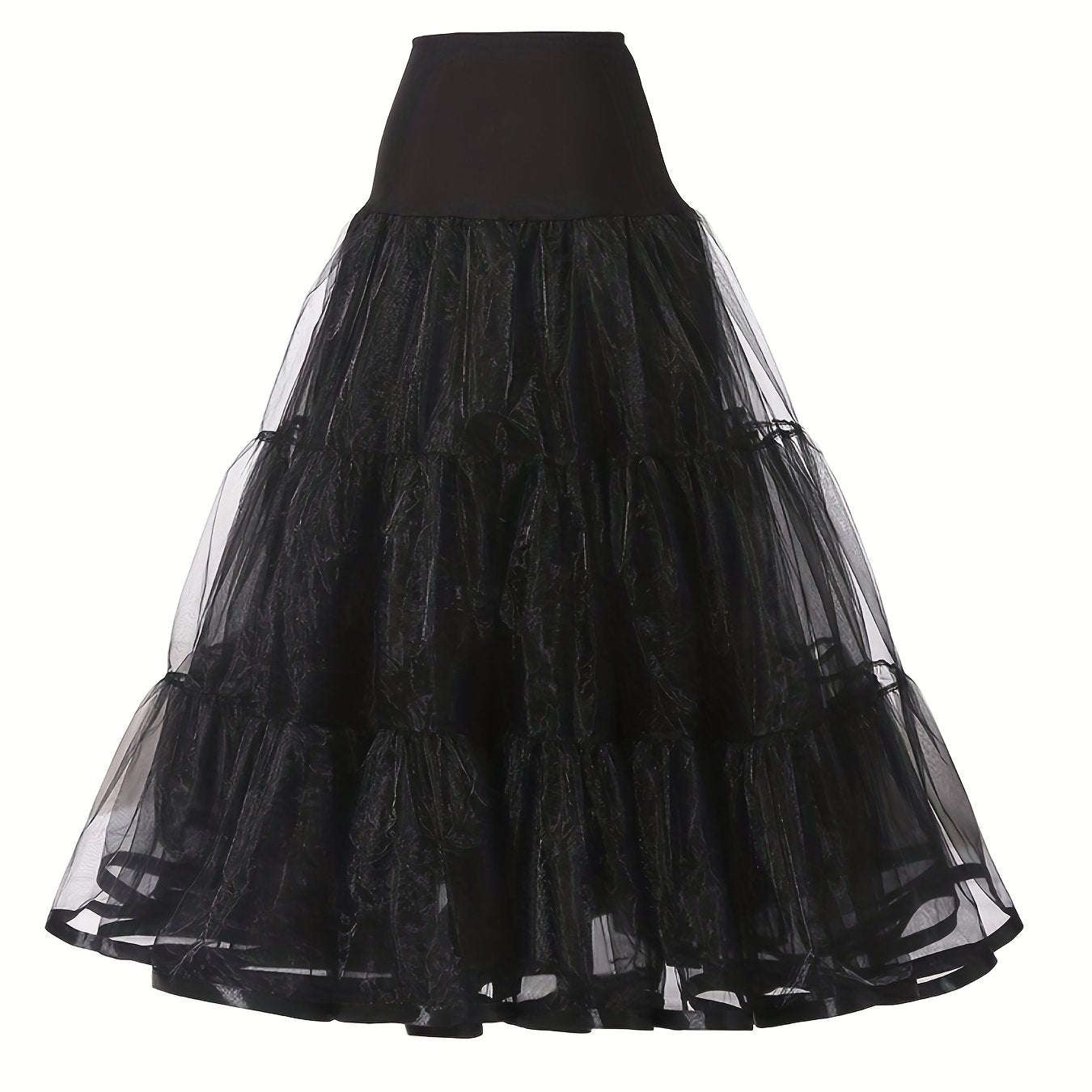 Ladies' 3-Layer Long Solid Color Organza Skirt - High Elasticity   OAXG Black / S