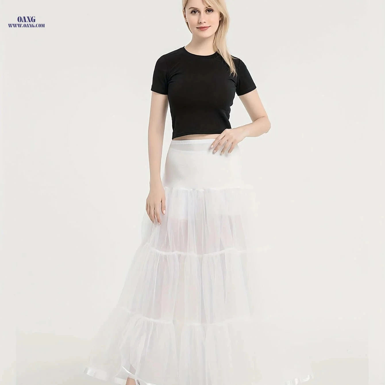Ladies' 3-Layer Long Solid Color Organza Skirt - High Elasticity   OAXG 