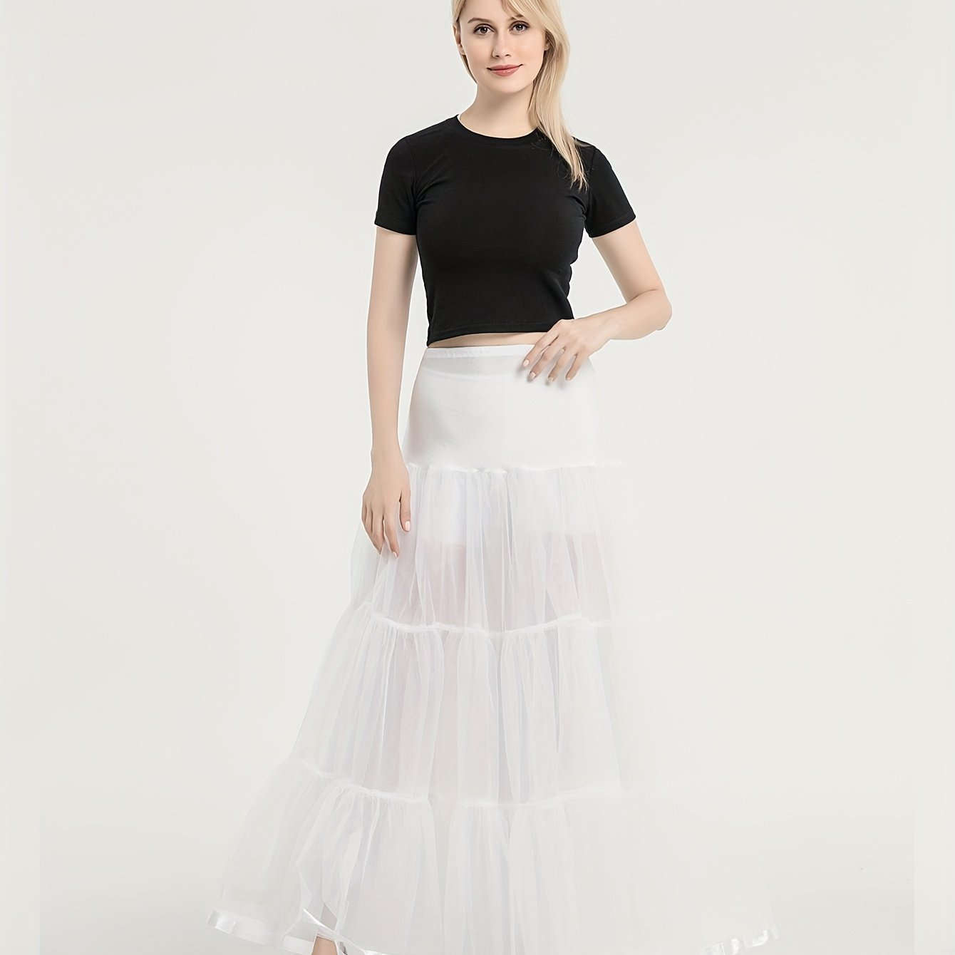 Ladies' 3-Layer Long Solid Color Organza Skirt - High Elasticity   OAXG 