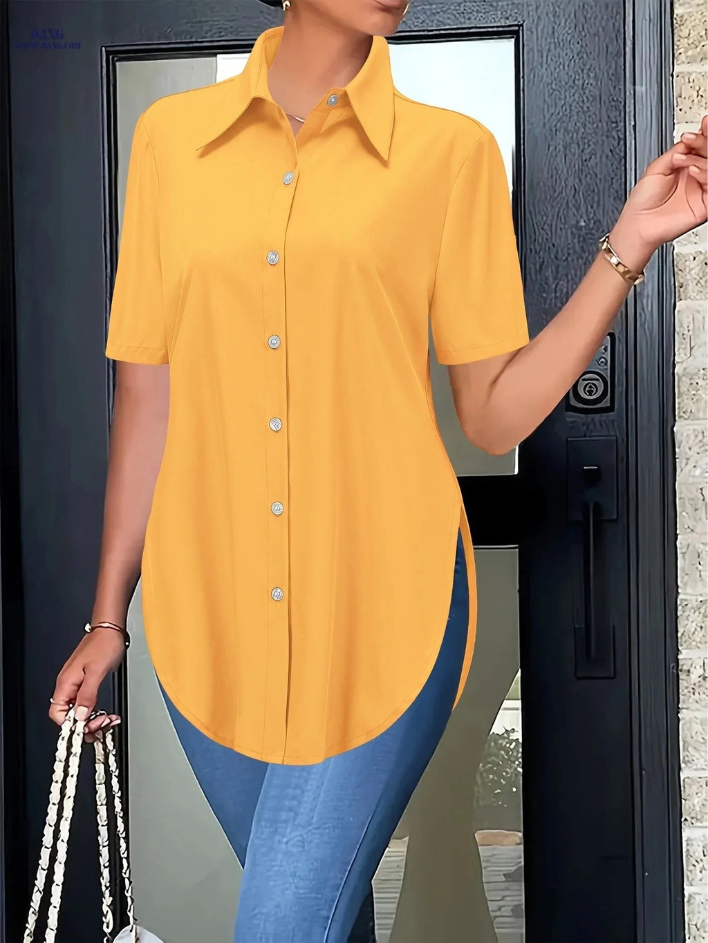 Ladies' Casual Solid Color Shirt - Lapel Collar, Button Details   OAXG White / S