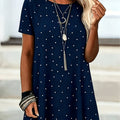 Ladies' Elegant Printed Round Neck Short Sleeve Casual Top   OAXG Navy Color / S