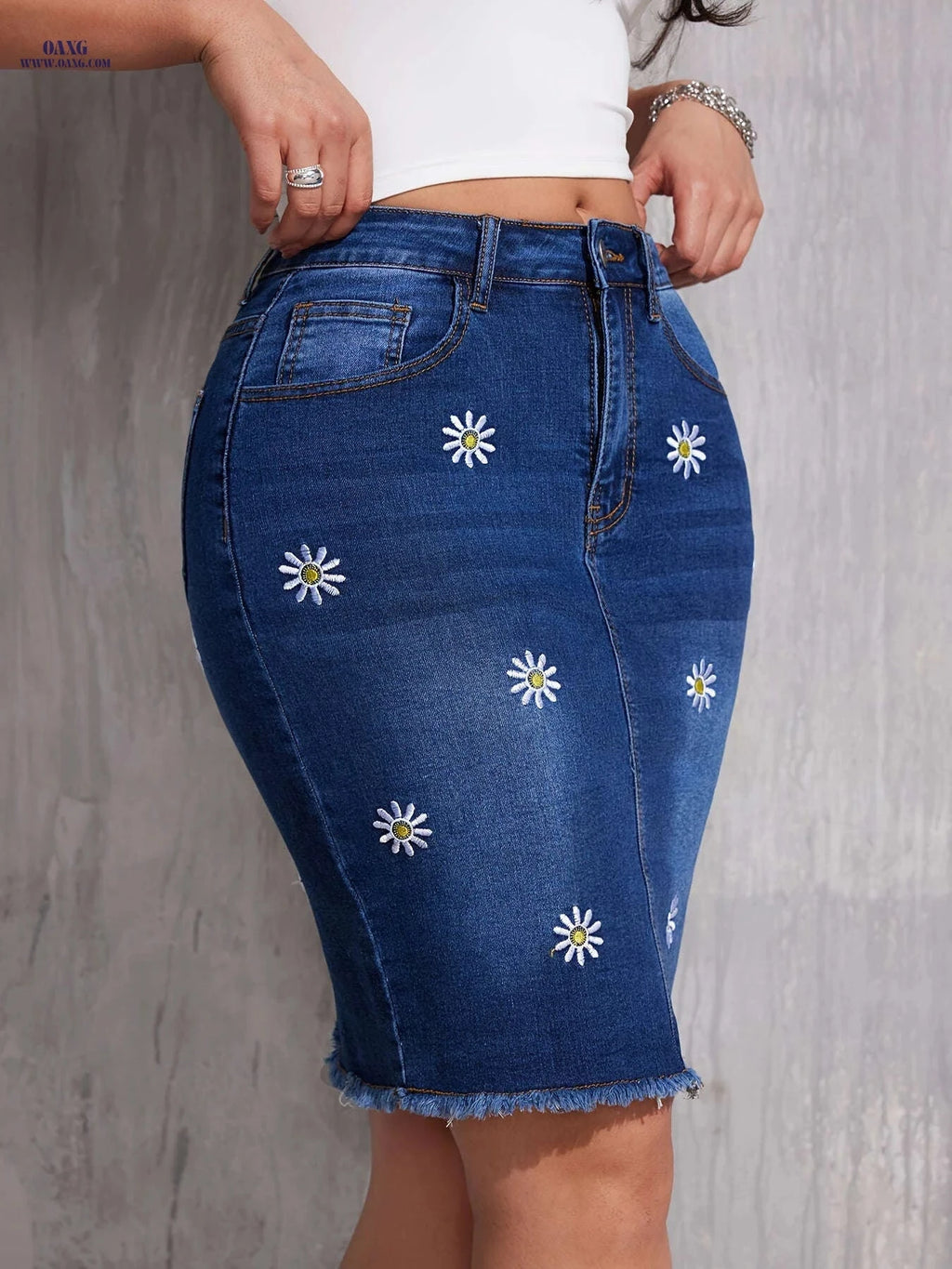 Ladies' Floral Embroidered Bodycon Midi Dress - Casual Spring Style   OAXG Blue / S