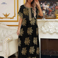 Ladies' Golden Tribal Long Dress - Casual Lace Round Neck for Summer   OAXG Black / S