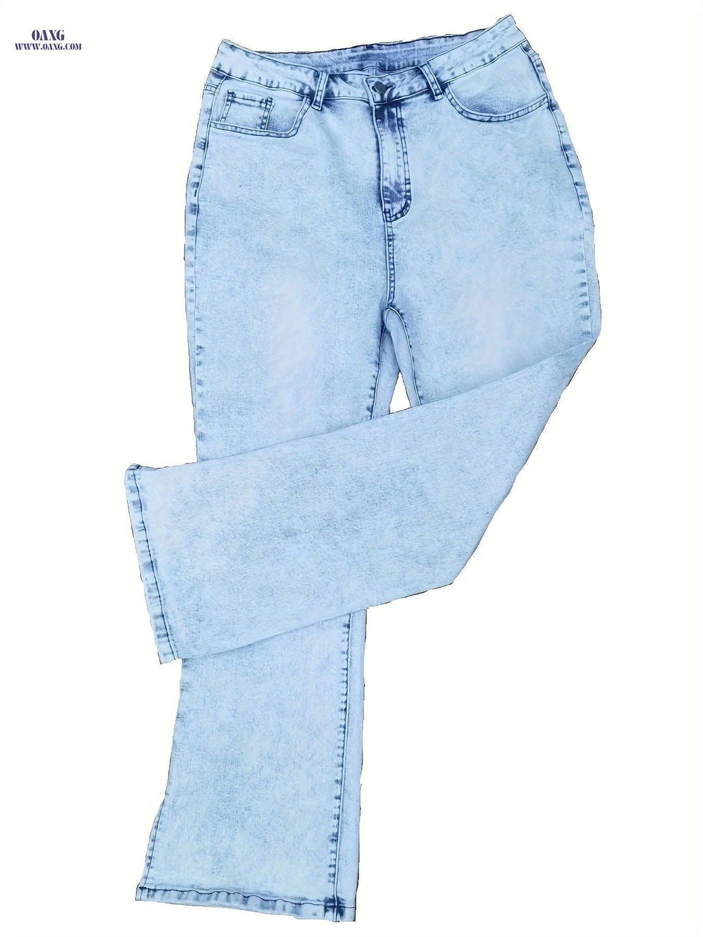 Ladies' High Stretch Flare Leg Jeans - Mid Waist, Versatile Street Style   OAXG Bright Steel Blue / S