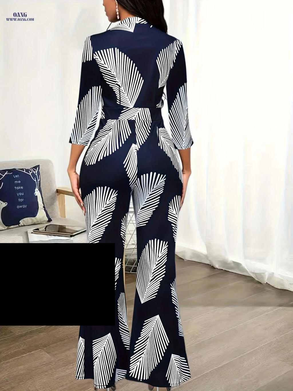 Ladies Printed Jumpsuit Set - Elegant Wide Leg Pants for Spring   OAXG 
