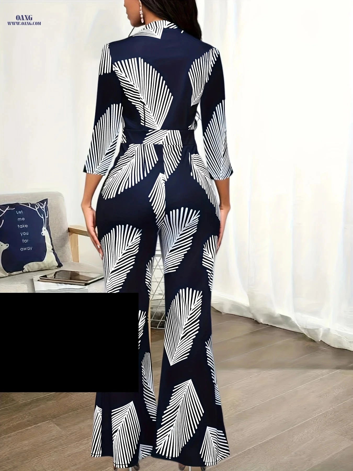 Ladies Printed Jumpsuit Set - Elegant Wide Leg Pants for Spring   OAXG 
