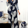 Ladies Printed Jumpsuit Set - Elegant Wide Leg Pants for Spring   OAXG Navy Blue / S