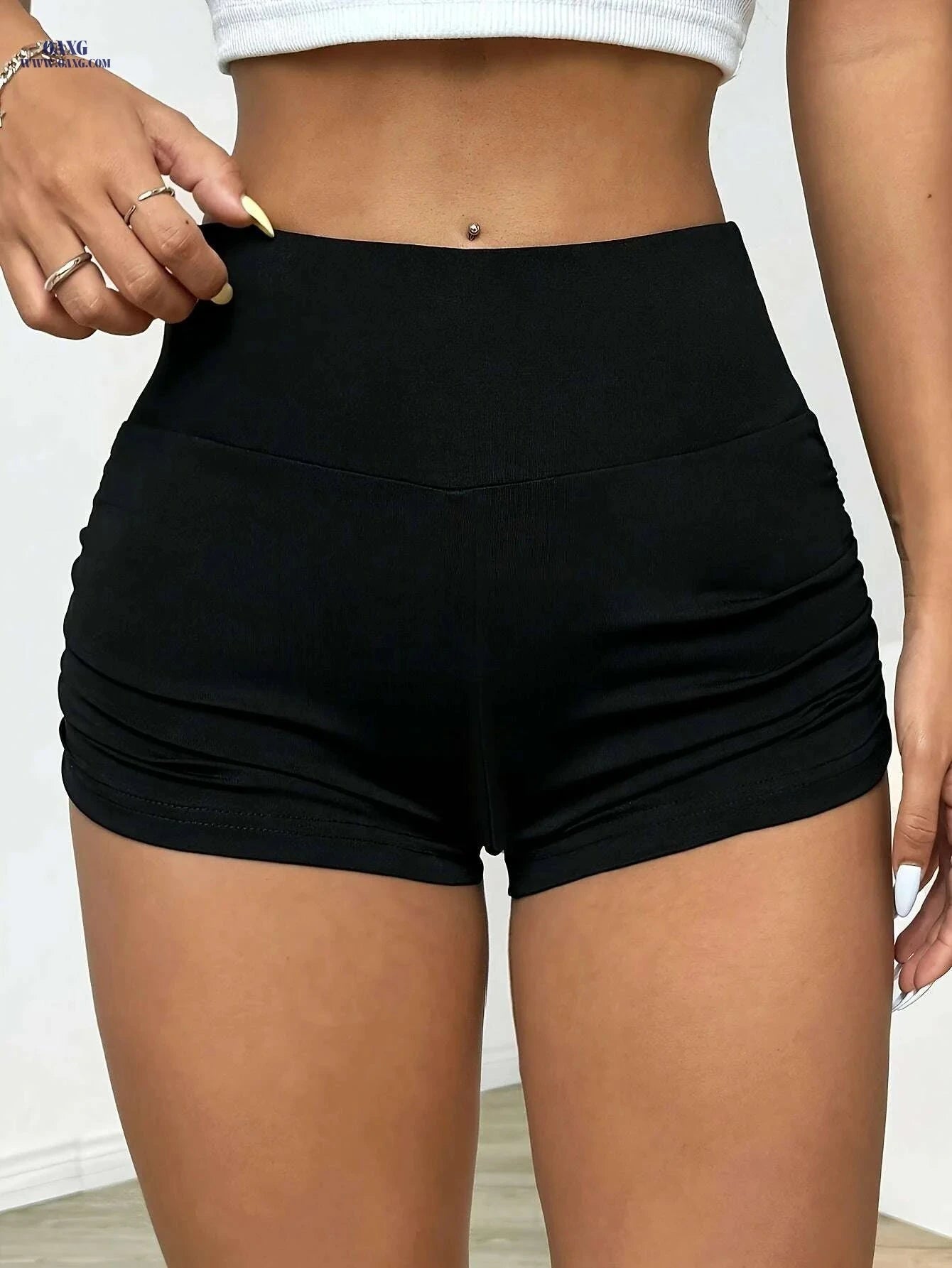 Ladies' Ruched Biker Shorts - Lightweight, Comfortable Yoga Wear   OAXG 