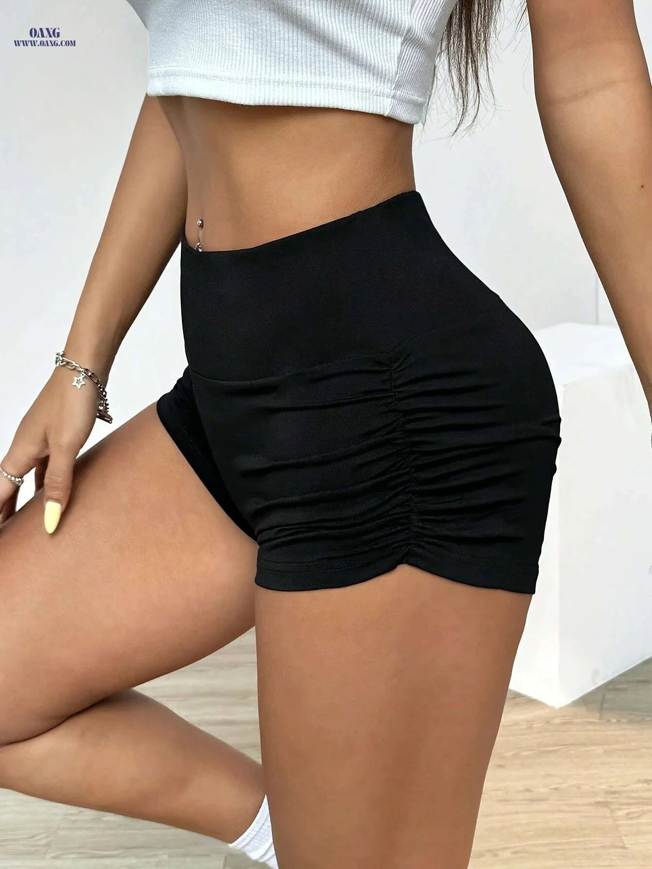 Ladies' Ruched Biker Shorts - Lightweight, Comfortable Yoga Wear   OAXG 