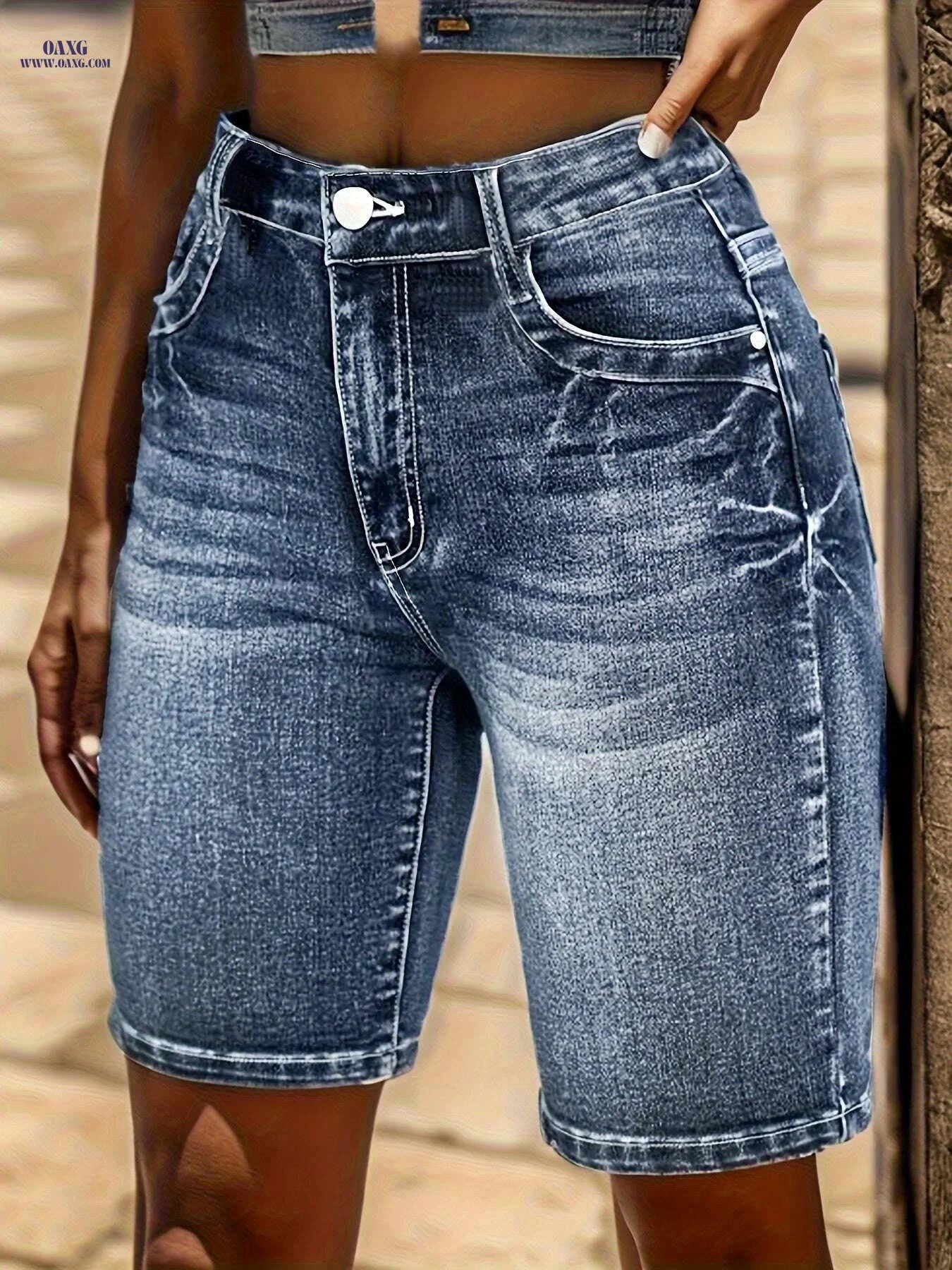 Ladies' Stretch Denim Shorts - Embroidered Floral Design, Casual Style   OAXG 