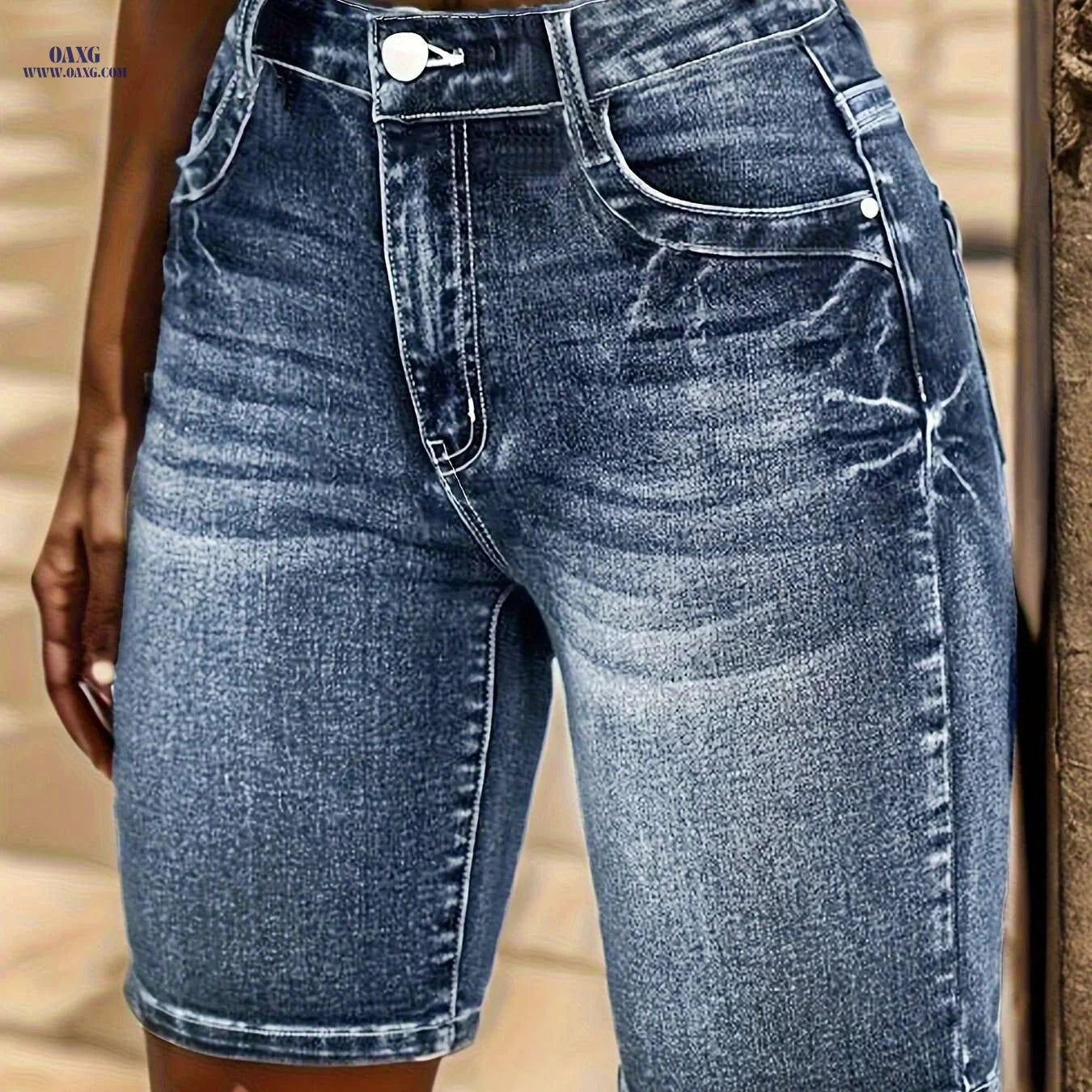 Ladies' Stretch Denim Shorts - Embroidered Floral Design, Casual Style   OAXG 
