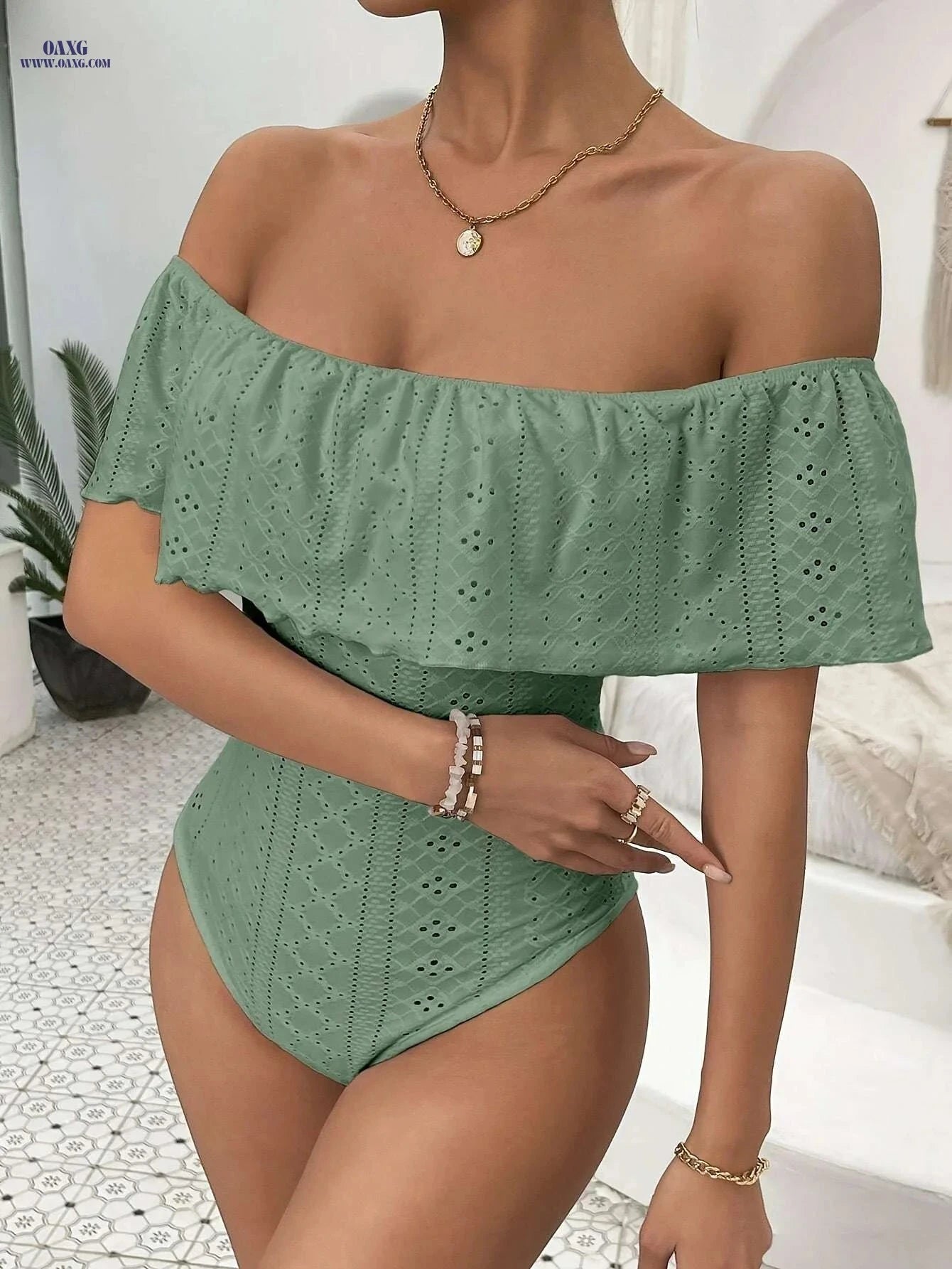 Layered Off Shoulder Bodysuit - Stylish Women's Summer One-Piece   OAXG 