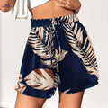 Leaf Print Beach Shorts - Lightweight Faux Drawstring Summer Style   OAXG 