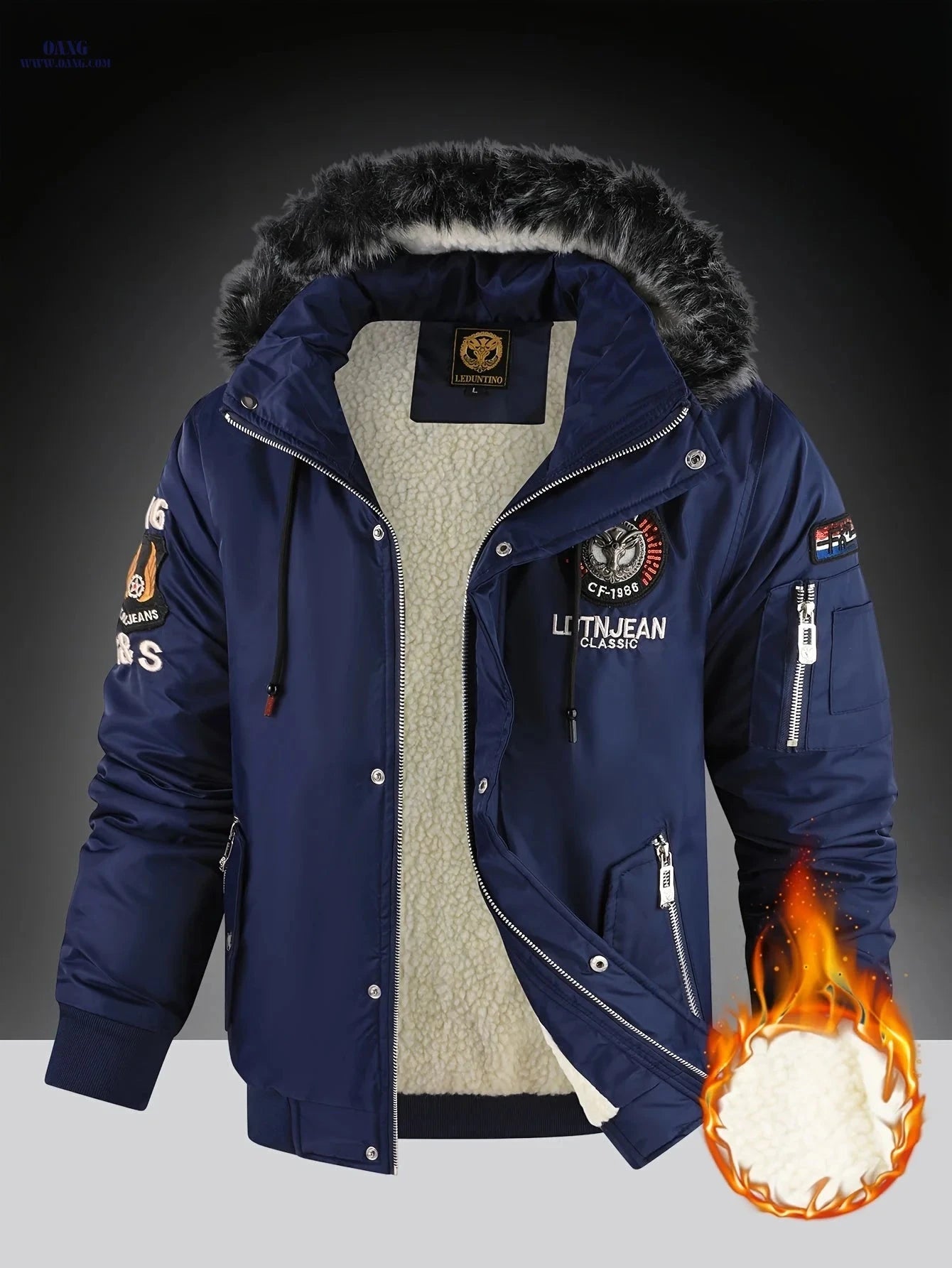 LEDUNTINO Men's Fleece Jacket - Removable Hood, Multi-Pocket Design   OAXG 