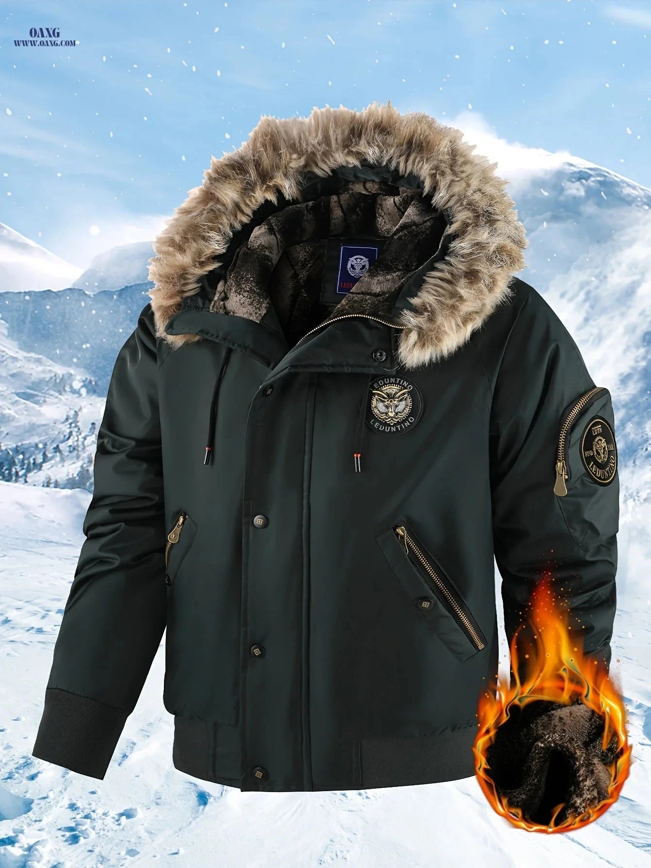 LEDUNTINO Men's Heavy-Duty Winter Jacket - Hooded, Full Zipper, Durable   OAXG Black / FR XS