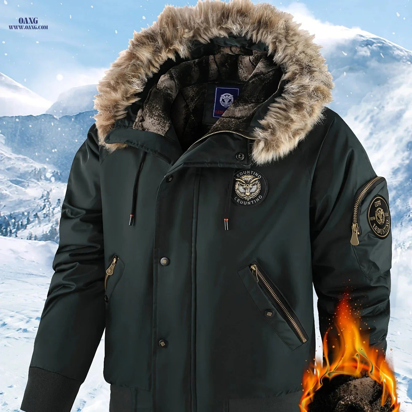 LEDUNTINO Men's Heavy-Duty Winter Jacket - Hooded, Full Zipper, Durable   OAXG Black / FR XS