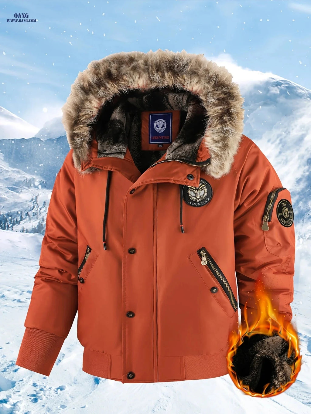 LEDUNTINO Men's Heavy-Duty Winter Jacket - Hooded, Full Zipper, Durable   OAXG 