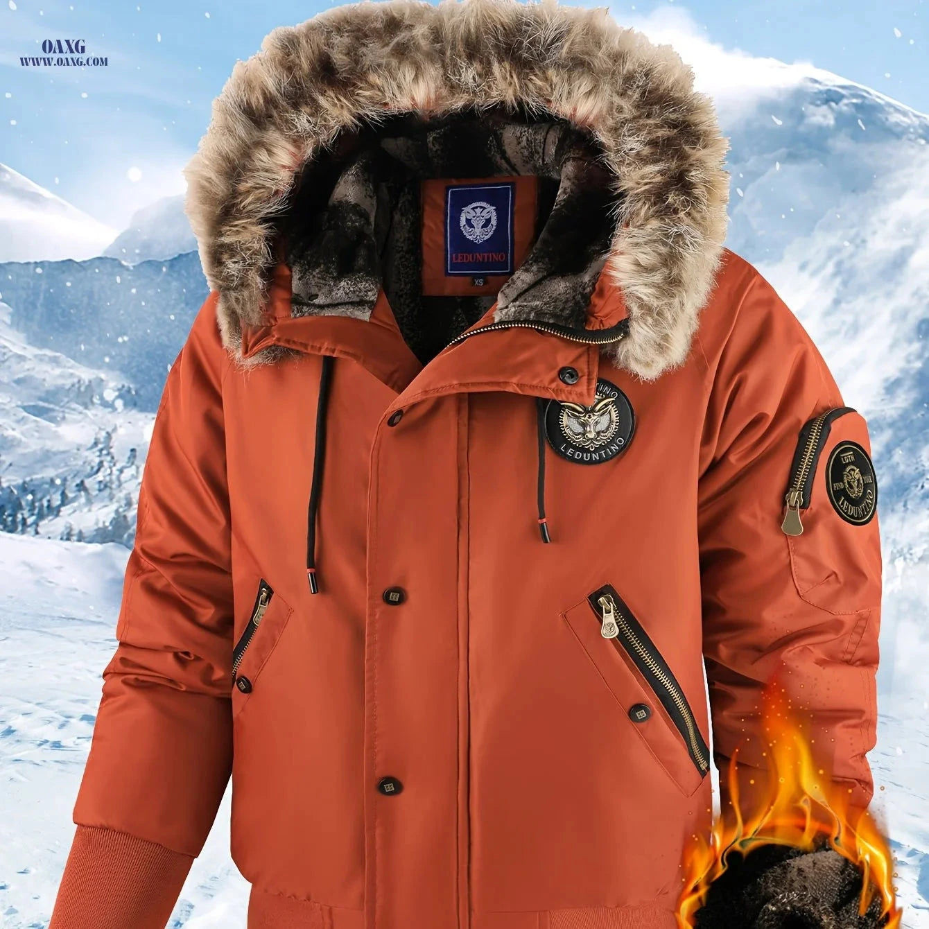LEDUNTINO Men's Heavy-Duty Winter Jacket - Hooded, Full Zipper, Durable   OAXG 