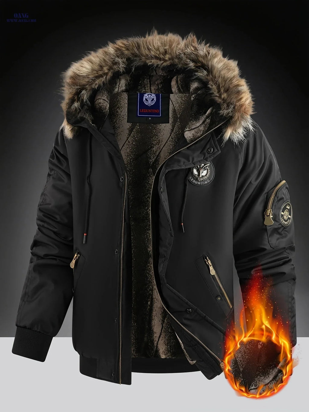 LEDUNTINO Men's Hooded Coat - Sturdy Zipper, Perfect for Travel   OAXG 