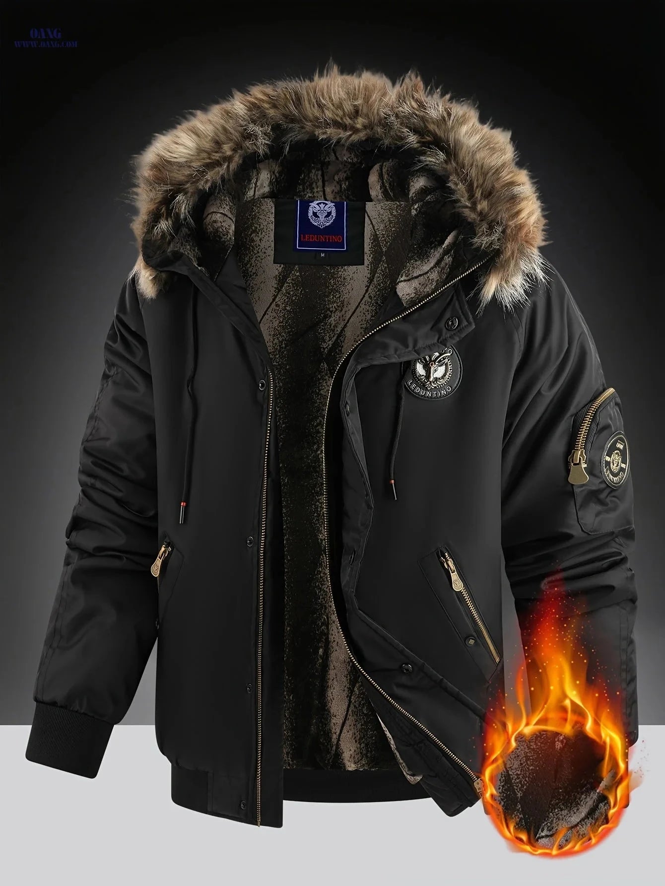 LEDUNTINO Men's Hooded Coat - Sturdy Zipper, Perfect for Travel   OAXG 