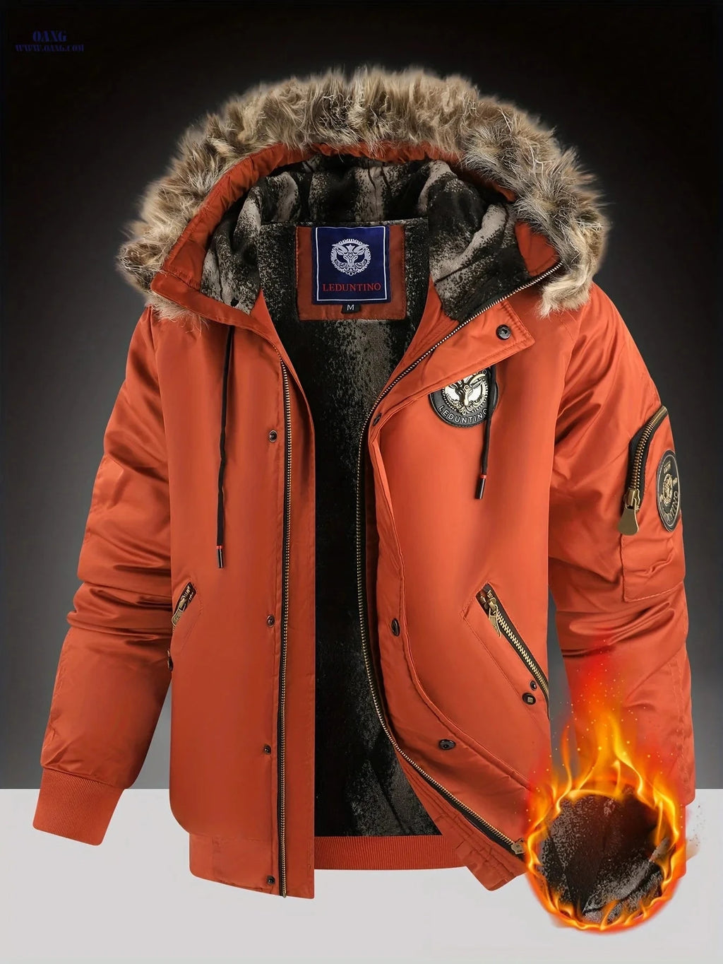 LEDUNTINO Men's Hooded Coat - Sturdy Zipper, Perfect for Travel   OAXG 