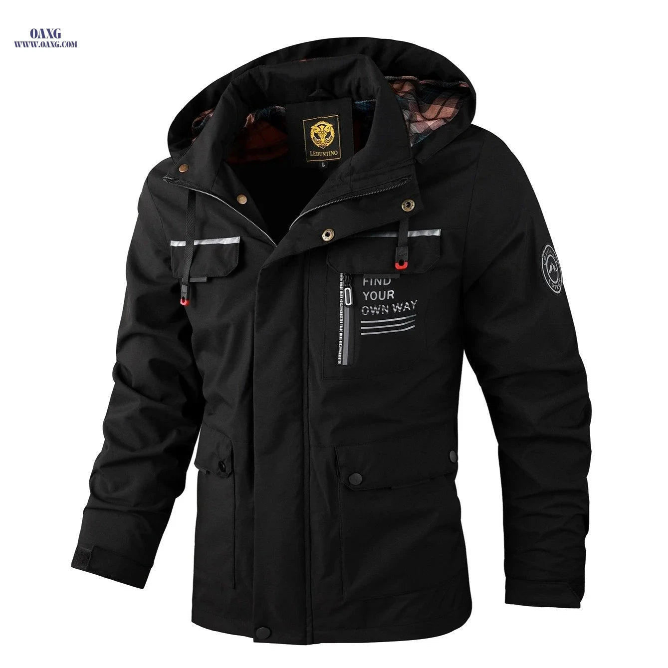 LEDUNTINO Men's Lightweight Windbreaker Jacket - Casual Spring/Fall Style   OAXG Black / FR XL