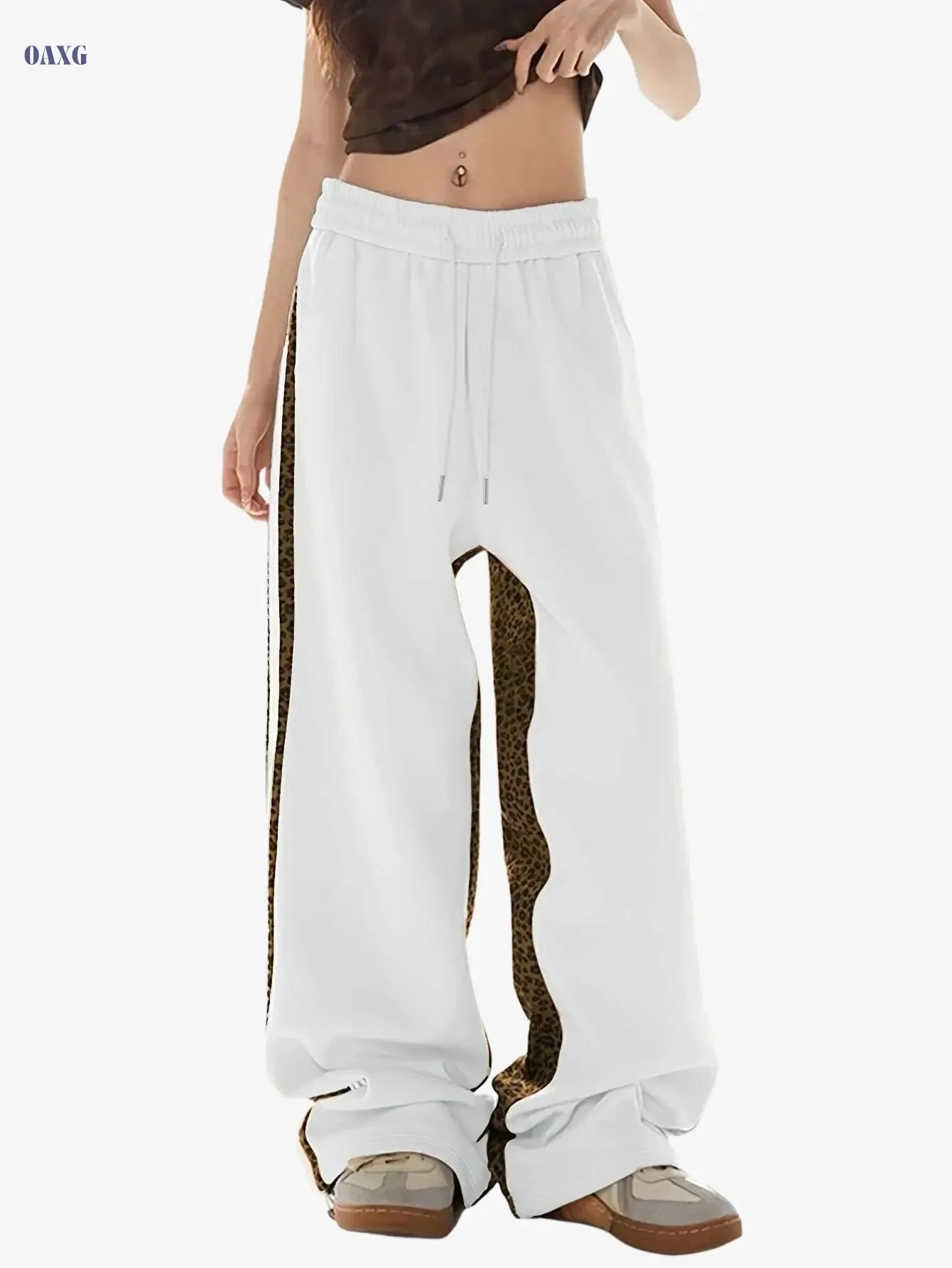 Leopard Print Slimming Pants - Casual Wide-Leg Design for Women   OAXG Mixed Color / S