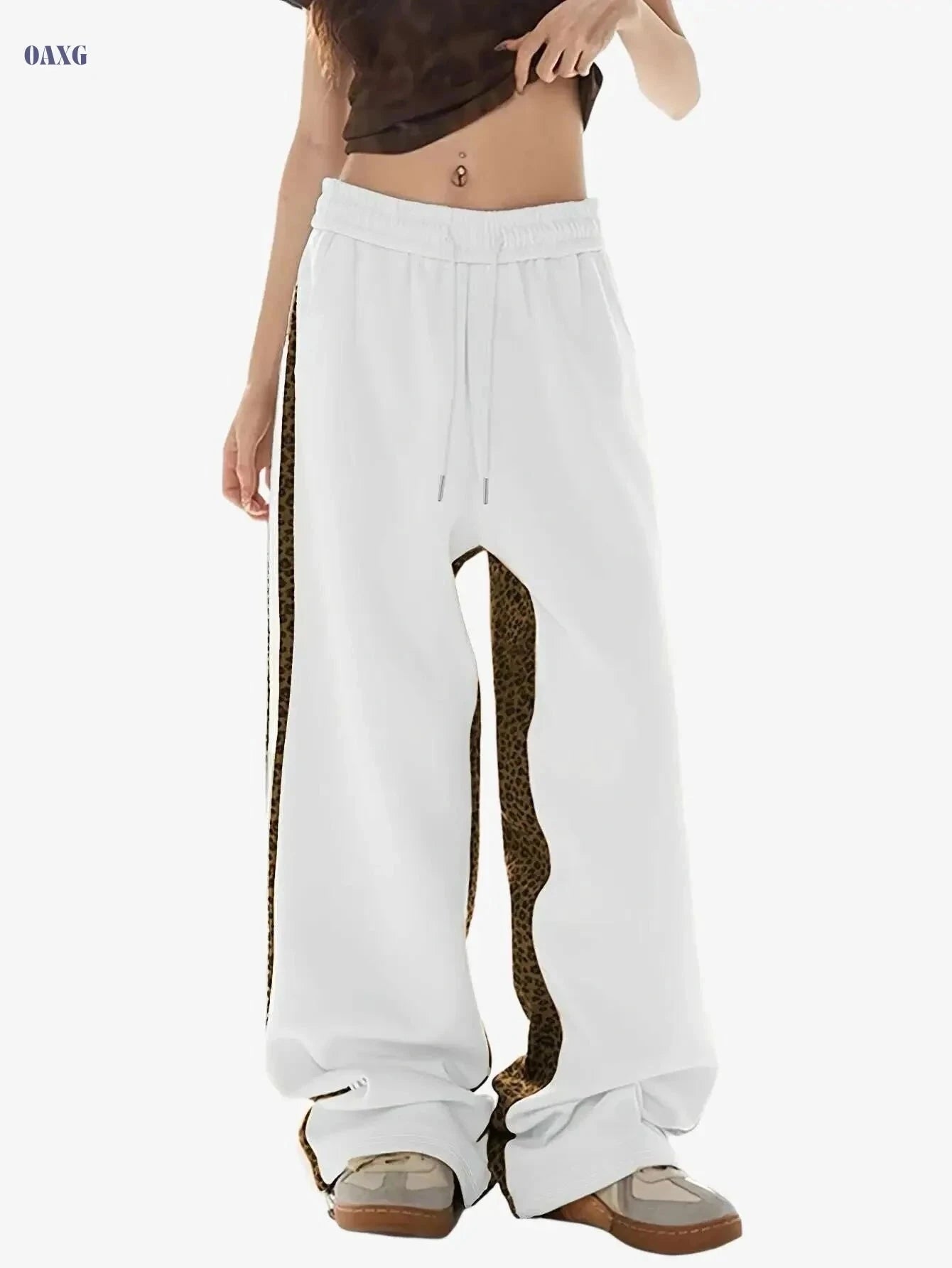 Leopard Print Slimming Pants - Casual Wide-Leg Design for Women   OAXG Mixed Color / S