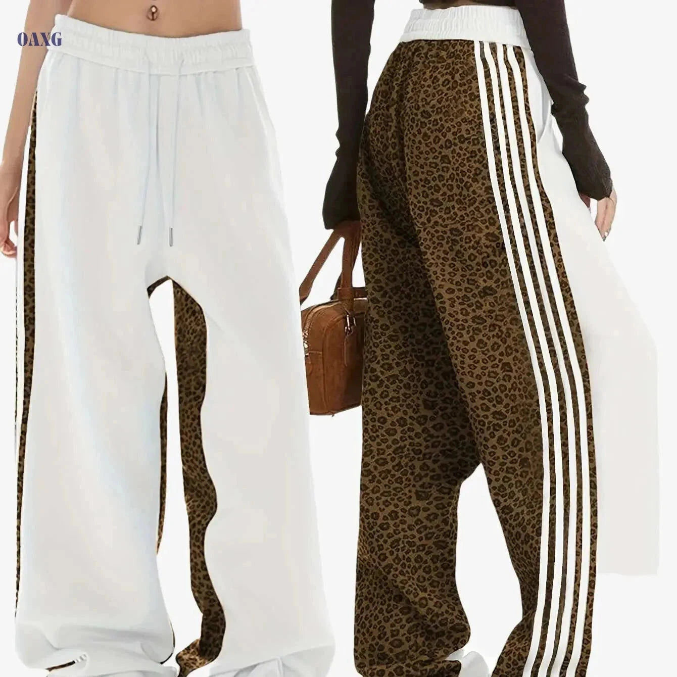 Leopard Print Slimming Pants - Casual Wide-Leg Design for Women   OAXG Mixed Color / S