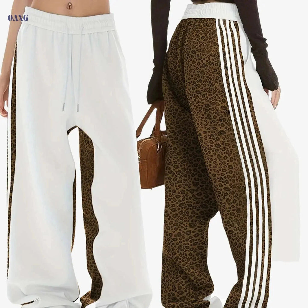 Leopard Print Slimming Pants - Casual Wide-Leg Design for Women   OAXG Mixed Color / S