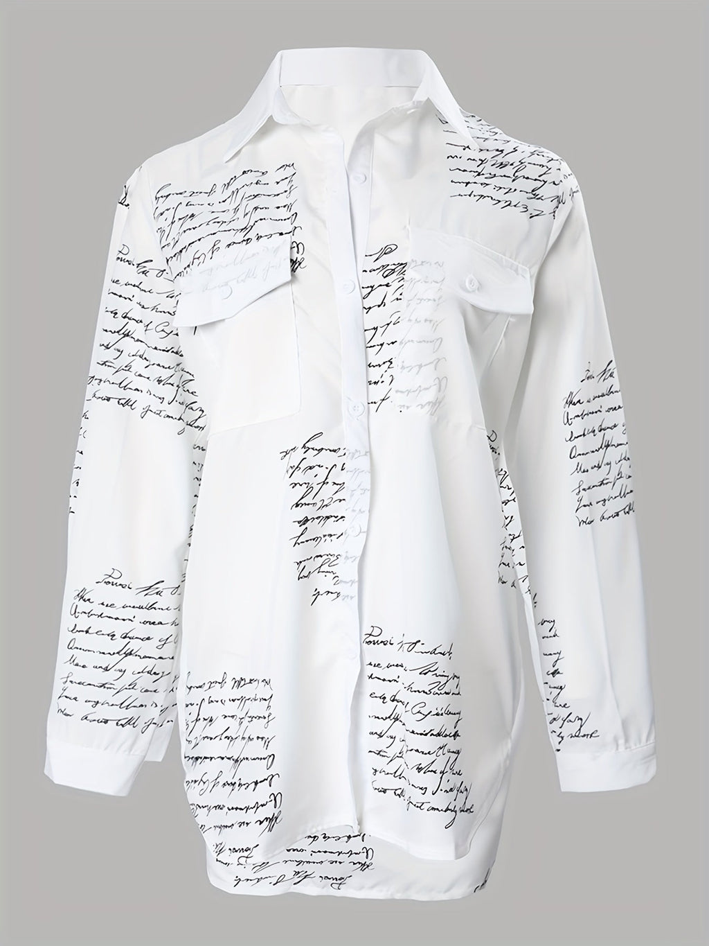 Letter Print Shirt, Casual Button Front Long Sleeve Shirt, Women's Clothing   OAXG White / S