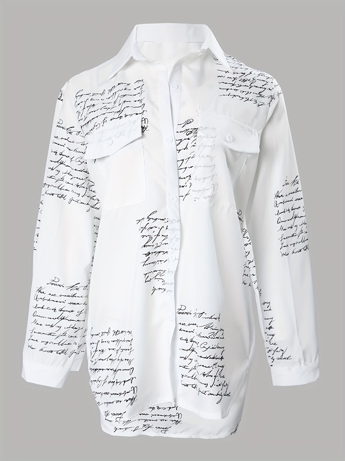 Letter Print Shirt, Casual Button Front Long Sleeve Shirt, Women's Clothing   OAXG White / S