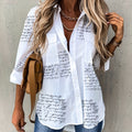 Letter Print Shirt, Casual Button Front Long Sleeve Shirt, Women's Clothing   OAXG White / S