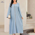 Light Blue Arab-Style Dress - Elegant Solid Design for Spring/Summer   OAXG Sky Blue / S